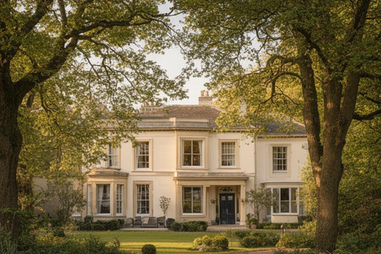 Elegant eveningwear atelier exterior surrounded by mature trees in Reigate and Banstead, Surrey